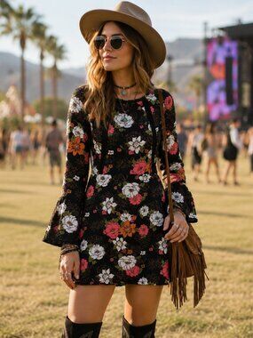Copper Key Floral Lace Romper Bell Sleeve Boho Festival Women‎ XS